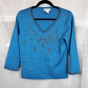 Vintage G'essentials silk blend metallic beaded holiday sweater sz Lg funky